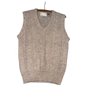 Vintage Medium Shetland Wool Blend Cable Knit Sweater Vest Mens Oatmeal Heritage